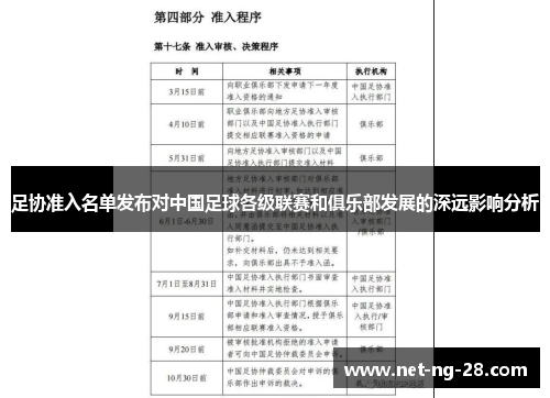 足协准入名单发布对中国足球各级联赛和俱乐部发展的深远影响分析